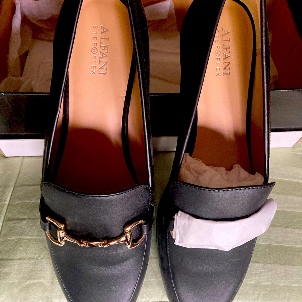 Brand new black alfani slip-ons. Soft leather, comfortable sole.
